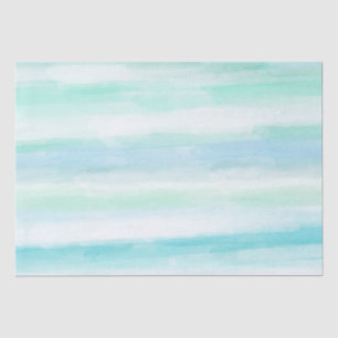 Aqua Blue Mint Witte Waterverf Strepen II Tissuepapier