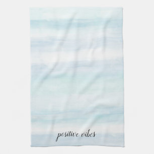 Aqua Blue Mint Witte Waterverf Strepen Ombre Theedoek