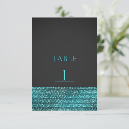 Aqua Blue Modern Glam Sequins Table Number Kaart (Staand voorkant)