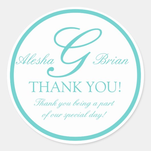 Aqua Blue Monogram G bruiloft gunst Stickers (Voorkant)