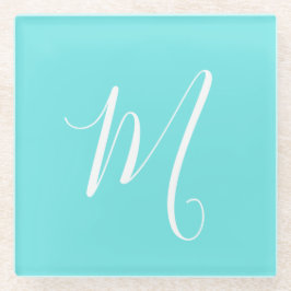 Aqua Blue Monogram-Initiaal Glazen Onderzetter
