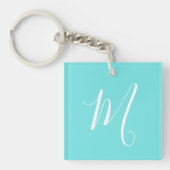 Aqua Blue Monogram-Initiaal Sleutelhanger (Voorkant)