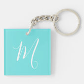 Aqua Blue Monogram-Initiaal Sleutelhanger (Achterkant)