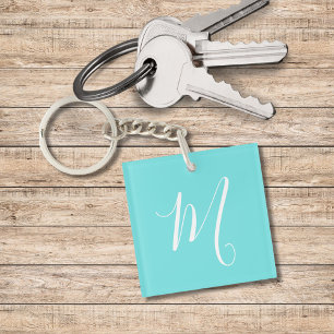 Aqua Blue Monogram-Initiaal Sleutelhanger