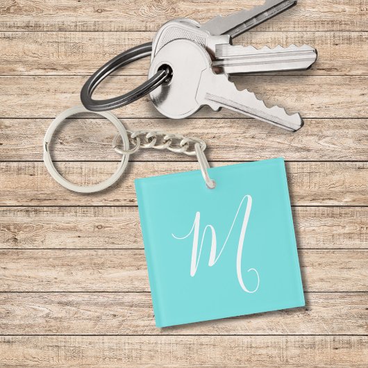 Aqua Blue Monogram-Initiaal Sleutelhanger