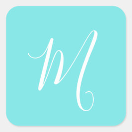 Aqua Blue Monogram-Initiaal Vierkante Sticker