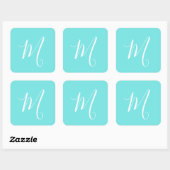 Aqua Blue Monogram-Initiaal Vierkante Sticker (Vel)