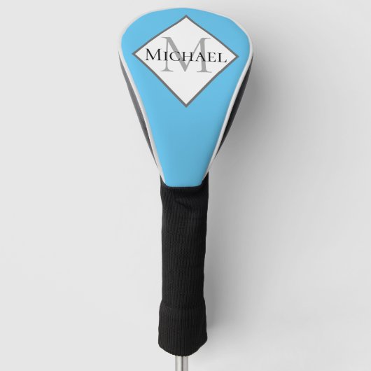 Aqua Blue Monogram Script Name Personalized Womens Golfheadcover (Voorkant)