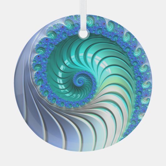 Aqua Blue Nautilus Shell Fractal Spiral Suncatcher Glas Ornament (Voorkant)