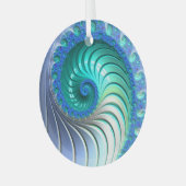 Aqua Blue Nautilus Shell Fractal Spiral Suncatcher Glas Ornament (Voorkant links)