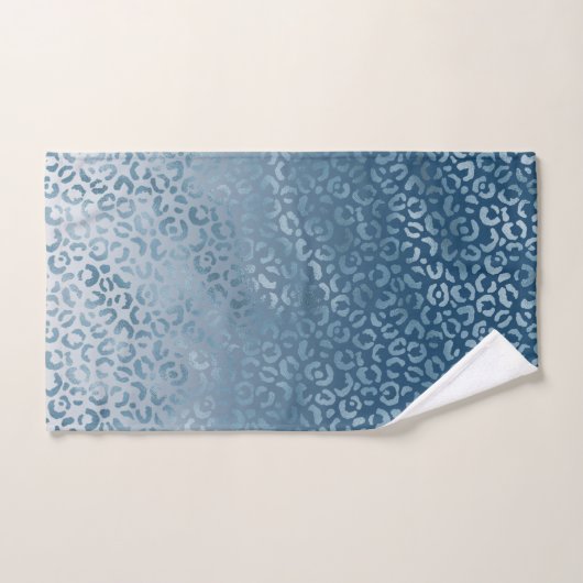 Aqua Blue Navy Ombre Leopard Print Bad Handdoek (Handdoek)