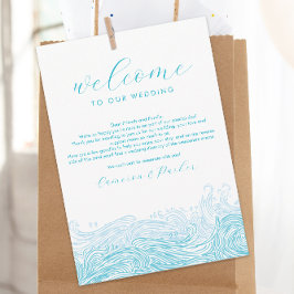 Aqua Blue Ocean Waves Wedding Welkomstroute Bedankkaart