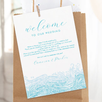 Aqua Blue Ocean Waves Wedding Welkomstroute Bedankkaart