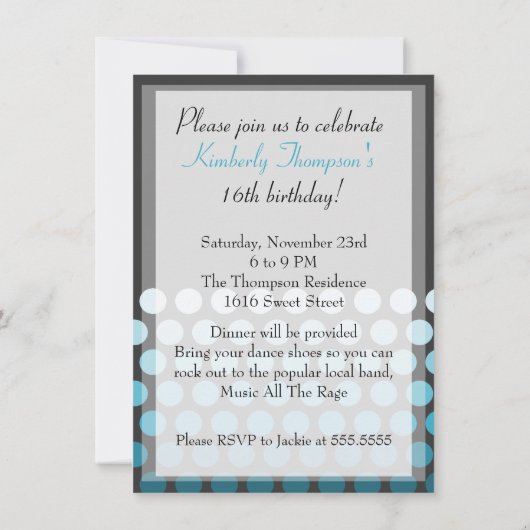 Aqua Blue Ombre Dots Invitation (Dos)