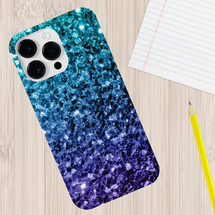 Aqua blue Ombre faux glitter sparkles Case-Mate iPhone 14 Plus Hoesje