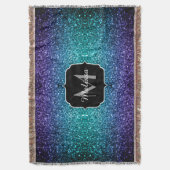 Aqua blue Ombre faux glitter sparkles Monogram Deken (Voorkant Verticaal)