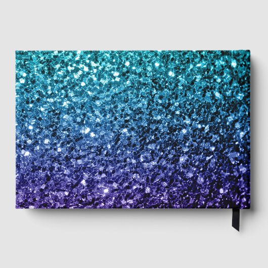 Aqua blue Ombre faux glitter sparkles Monogram Gastenboek (Achterkant)