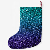 Aqua blue Ombre faux glitter sparkles Monogram Kleine Kerstsok (Achterkant)