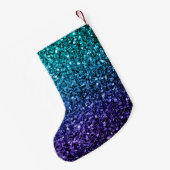 Aqua blue Ombre faux glitter sparkles Monogram Kleine Kerstsok (Achterkant (Hangend))