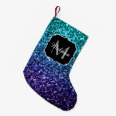 Aqua blue Ombre faux glitter sparkles Monogram Kleine Kerstsok (Voorkant (Hangend))