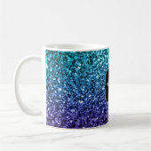 Aqua blue Ombre faux glitter sparkles Monogram Koffiemok (Links)