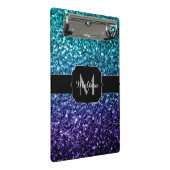 Aqua blue Ombre faux glitter sparkles Monogram Mini Klembord (Schuin)