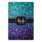 Aqua blue Ombre faux glitter sparkles Monogram Mini Klembord (Achterkant)