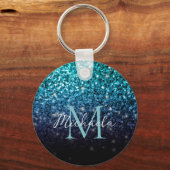 Aqua blue Ombre faux glitter sparkles Monogram Sleutelhanger (Voorkant)