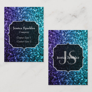 Aqua blue Ombre faux glitter sparkles Monogram Visitekaartje