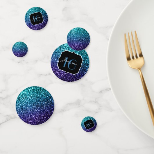 Aqua blue Ombre glitter sparkles Sweet 16 Confetti (Groep)