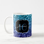 Aqua blue Ombre glitter sparkles Sweet 16 Koffiemok (Links)