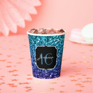 Aqua blue Ombre glitter sparkles Sweet 16 Papieren Bekers