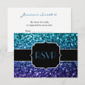 Aqua blue Ombre glitter sparkles Sweet 16 RSVP (Voorkant / Achterkant)