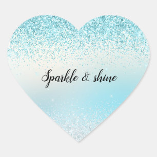 Aqua Blue Ombre Glitzy Sparkle Glitter Hart Sticker