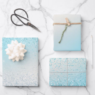 Aqua Blue Ombre Glitzy Sparkle Glitter Inpakpapier Vel
