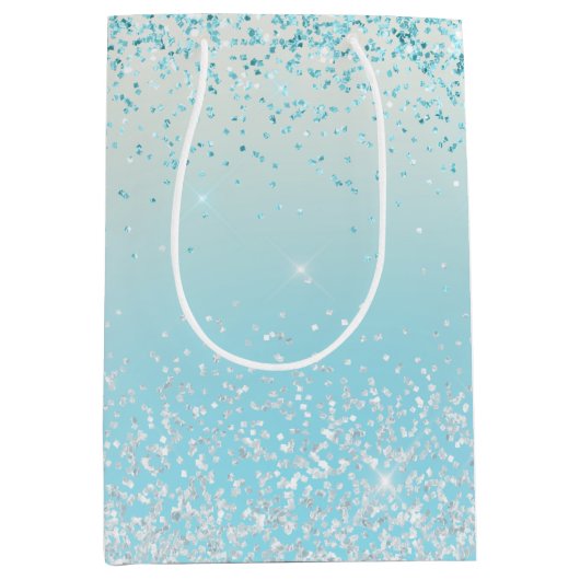 Aqua Blue Ombre Glitzy Sparkle Glitter Medium Cadeauzakje (Voorkant)