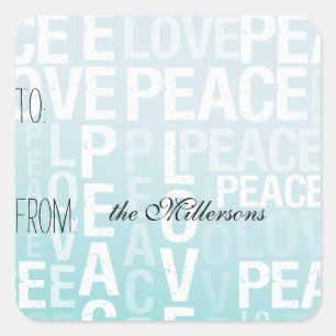 Aqua Blue Ombre Liefde Peace Gift Label
