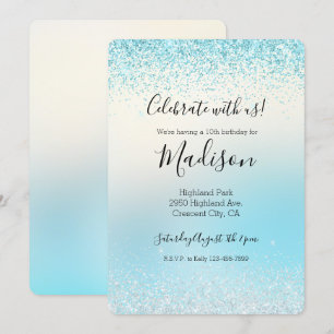 Aqua Blue Ombre Tie-kleurstof Glitzy Sparkle Glitt Kaart