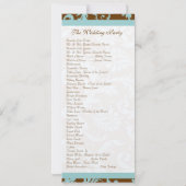 Aqua Blue op Brown Damask Swirl Wedding Invitation Kaart (Achterkant)