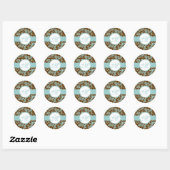 Aqua Blue op bruine Stickers rond het Damask-huwel (Vel)
