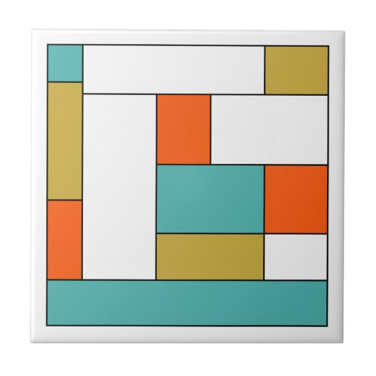 Aqua Blue Oranje Gold Century Colour Block Tegeltje (Voorkant)