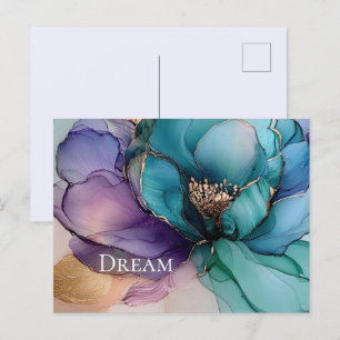 Aqua Blue Paarse Gouden Bloem Briefkaart