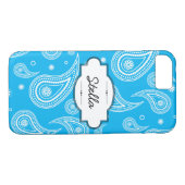 Aqua Blue Paisley iPhone 7 à peine Coque (Dos (Horizontal))
