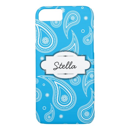 Aqua Blue Paisley iPhone 7 à peine Coque (Dos)