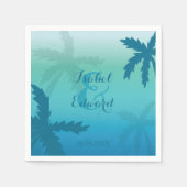 Aqua Blue Palm-bomen met namen en datumhuwelijk Servetten (Voorkant)