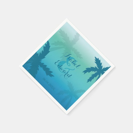 Aqua Blue Palm-bomen met namen en datumhuwelijk Servetten (Hoek)