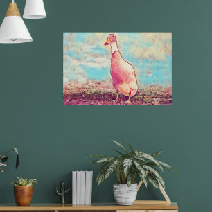 Aqua Blue Peachy Duck Art Decor Poster