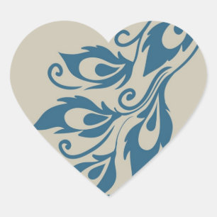 Aqua Blue Peacock Feathers Hart Sticker