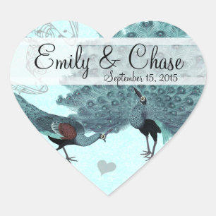 Aqua Blue Perfect Pair Peacock Wedding Sticker