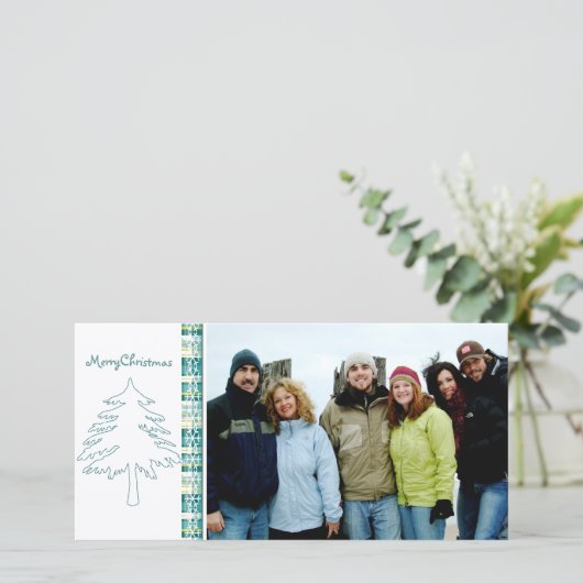 Aqua Blue Pine Tree & Snowflake Merry Kerstmis Feestdagenkaart (Staand voorkant)